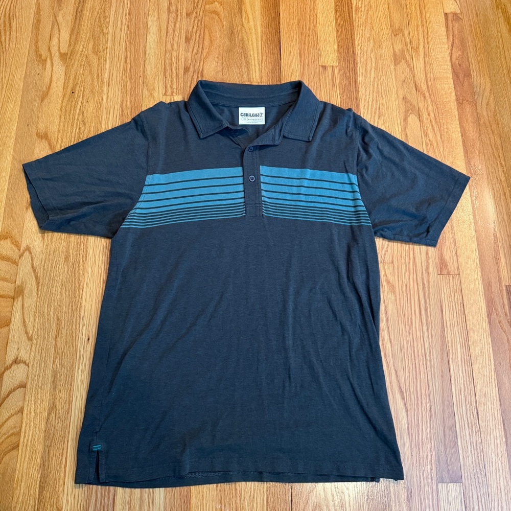 Cariloha Men's Charcoal and Teal Striped Polo size M